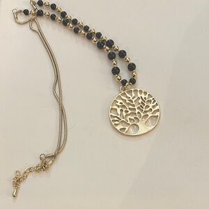 Gold and Black Tree of Life Pendant Necklace